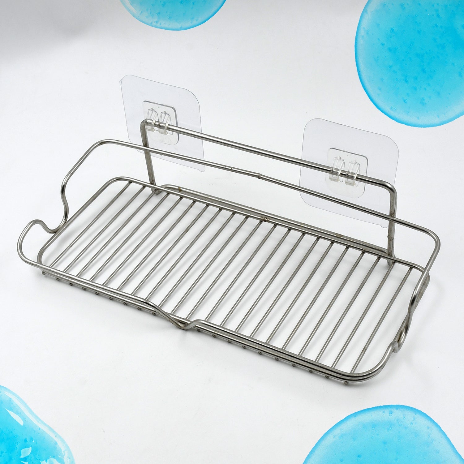 Stainless Steel Kitchen Bathroom Shower Shelf Storage Suction Basket Rack With 2 Hook (1 Pc) Stainless Steel Kitchen Bathroom Shower Shelf Storage Suction Basket Rack With 2 Hook (1 Pc)